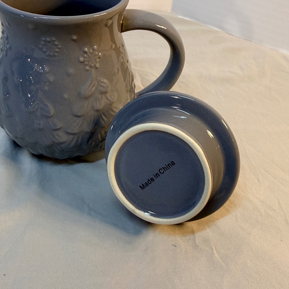Temp-tations by Tara Blue Snow Globe Lid Coffee Mug 16oz Snowflake Tree Ceramic - Picture 7 of 10
